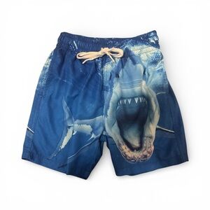 Boys Size 6 Blue Shark Print Swim Shorts Swim Trunks Swimwear Bathing Suit Used